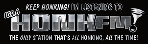 "Honk FM" White on Black bumper sticker by Arcane Bullshit