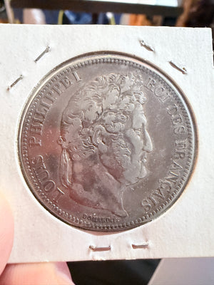 1833 French 5 Franc Silver Coin (King Louis-Philippe I (90% Silver)