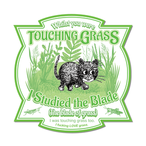 Sticker: "Touching Grass" Round Sticker by Arcane Bullshit