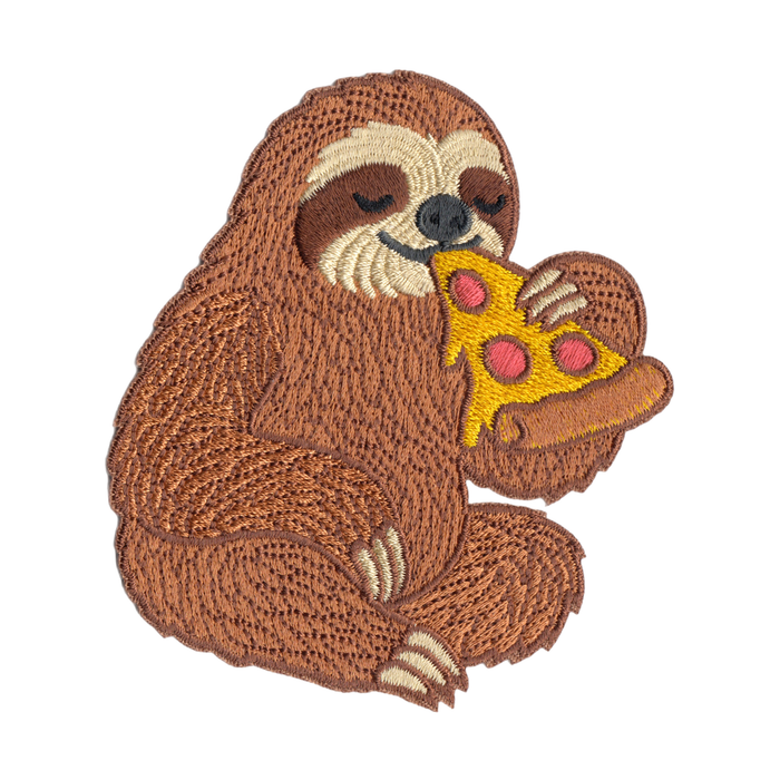 Patch - Sloth - Enjoying A Slice Of Gooey Pepperoni Pizza
