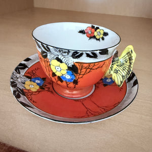 Art Deco Teacup & Saucer 40's Era Butterfly handle