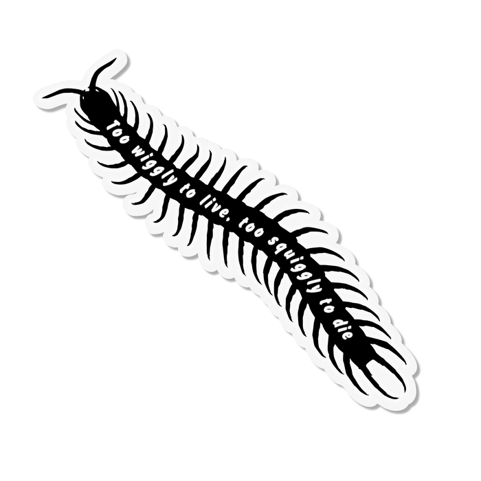 "Too Wiggly" Black on White Vinyl Sticker by Arcane Bullshit