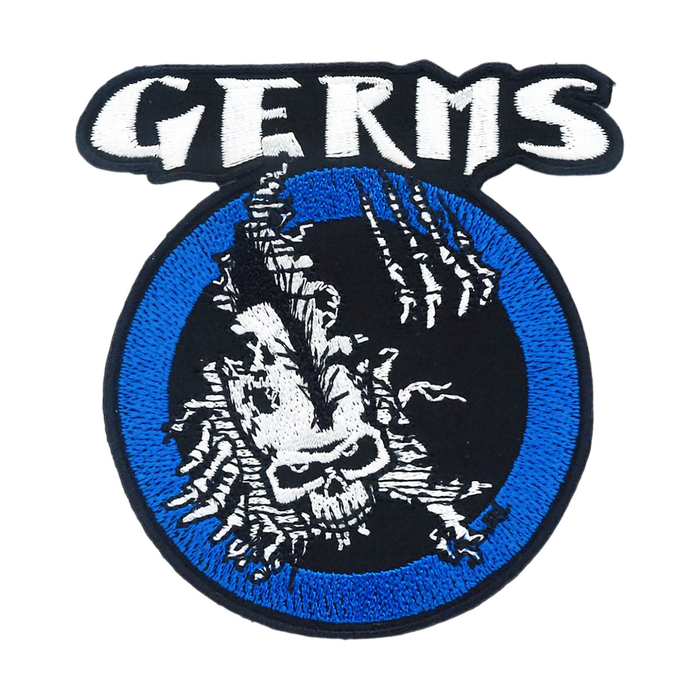 Patch: Germs - Classic Blue Circle Logo With Punk Skull