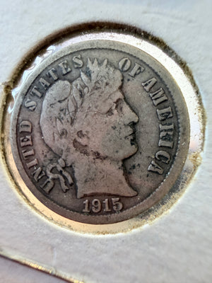 1915 Barber Silver Dime Average Circulated Condition Decent Detail
