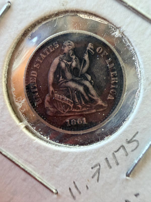 1861 Seated Half-Dime : Mostly Clear Detail No Mint mark