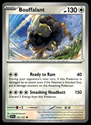 Pokemon : #151/191 SV08: Surging Sparks Bouffalant Common, Reverse Holo