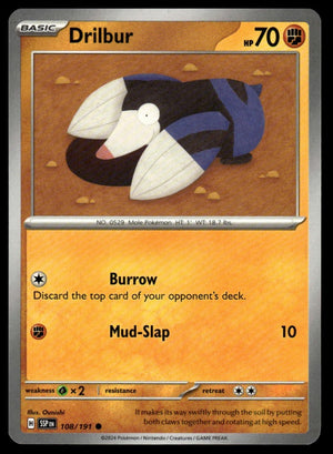 Pokemon : #108/191 SV08: Surging Sparks Drilbur Common
