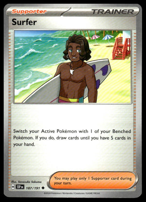 Pokemon : #187/191 SV08: Surging Sparks Surfer Uncommon, Reverse Holo