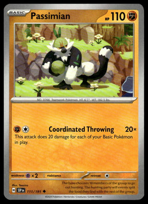 Pokemon : #111/191 SV08: Surging Sparks Passimian Uncommon, Reverse Holo