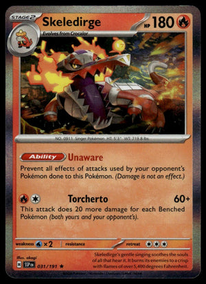 Pokemon : #031/191 SV08: Surging Sparks Skeledirge Rare, Holo
