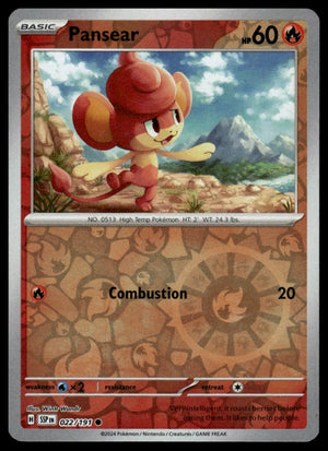 Pokemon : #022/191 SV08: Surging Sparks Pansear Common, Reverse Holo