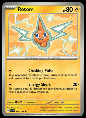 Pokemon : #061/191 SV08: Surging Sparks Rotom Common, Reverse Holo