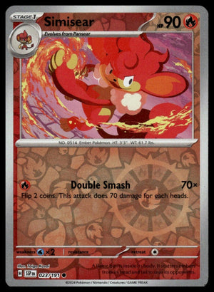 Pokemon : #023/191 SV08: Surging Sparks Simisear Common