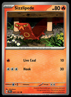 Pokemon : #027/191 SV08: Surging Sparks Sizzlipede Common, Reverse Holo