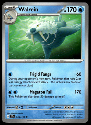 Pokemon : #045/191 SV08: Surging Sparks Walrein Uncommon, Reverse Holo