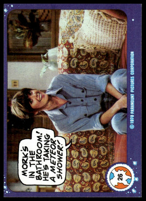 1978 Topps Mork & Mindy #26 Mork's in the bathroom! He's taking a meteor shower!