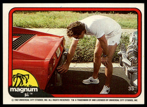 1983 Donruss Magnum P.I. #35 (checking rear fender after bump)