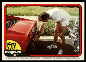 1983 Donruss Magnum P.I. #35 (checking rear fender after bump)