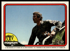 1983 Donruss Magnum P.I. #57 (standing holding roll bar, in camo)