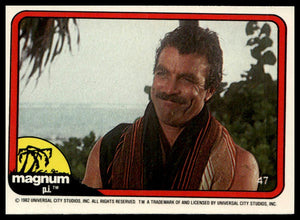 1983 Donruss Magnum P.I. #47 (smiling, woods near beach, brown towel)
