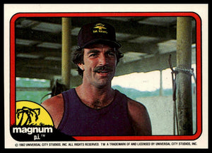 1983 Donruss Magnum P.I. #52 (mouth open, poles, purple tank top)