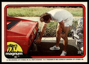 1983 Donruss Magnum P.I. #35 (checking rear fender after bump)