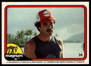 1983 Donruss Magnum P.I. #34 (blue tank top, white hat)