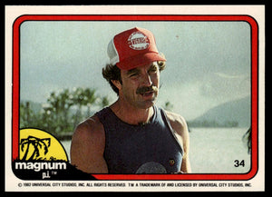 1983 Donruss Magnum P.I. #34 (blue tank top, white hat)
