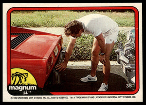 1983 Donruss Magnum P.I. #35 (checking rear fender after bump)