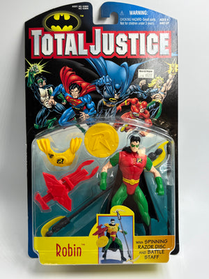 Kenner - DC Total Justice Figure : Robin MOC W/ Spinning Razor Disc and Battle Staff