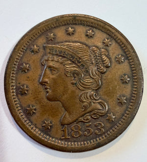 US 1853 Braided Hair Large Cent Nice Detail