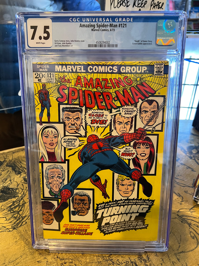 Amazing Spider-Man #121 7.5 CGC Death of Gwen Stacy White Pages