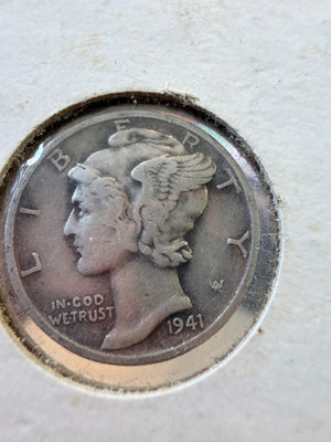 1941 Mercury Head Silver Dime (San Francisco Mint Mark) Intact Lines