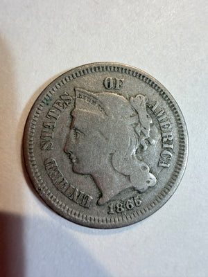 1865 Three-Cent Piece "Trime" 3 Cent Nickel
