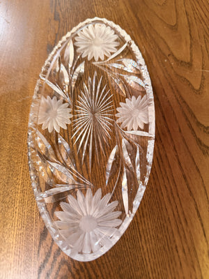 Antique ABP Cut Glass Oval Bowl W/ Scalloped Edge Mint