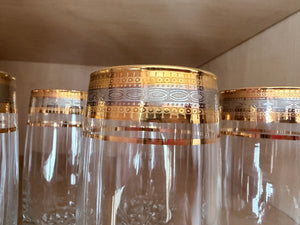 Set of Seven Pasabahce Highball Glasses W/ Gilded Gold Rim Turkish / MCM Mid Century Modern