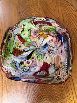 Vintage Murano Art Glass Bowl "Tutti Frutti" Italian Latticino Hand Blown