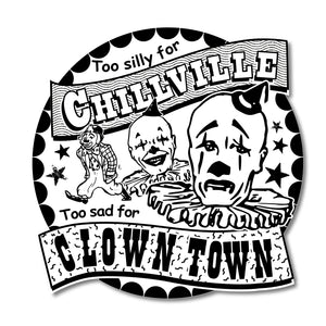 Sticker: “ClownTown” Vinyl Sticker by Arcane Bullshit