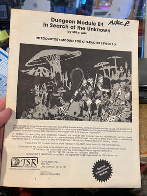 AD&D Advanced Dungeons & Dragons : Dungeon Module B1 In Search of the Unknown