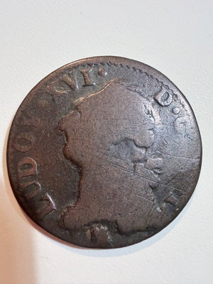 French One Liard Copper Coin 1731 Louis 16th