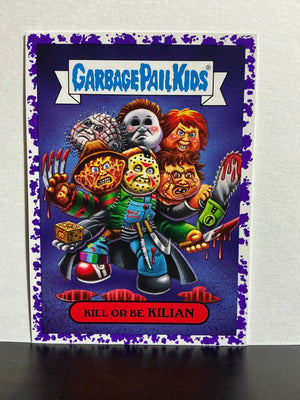 Garbage Pail Kids : Revenge of the Horror-ible (2019 Series) - 80's Horror Sticker - 15a (Purple Border) Kill or be Killian