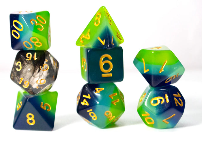 Dice Set: Blue / Green Translucent Resin Set (Sirius Dice)