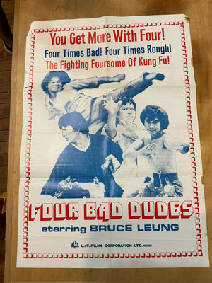 Four Bad Dudes (Bruce Leung) : Vintage Kung Fu Poster Shaw Brothers / Golden Harvest
