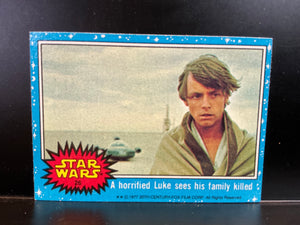 Star Wars Trading Cards Series 1 1977 : #26 A Horrified Luke Sees HIs Family Killed