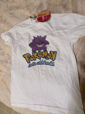 Vintage Pokemon Shirt : Gengar Faux Embroidery Screen Print W/ Tags Youth Small 1999