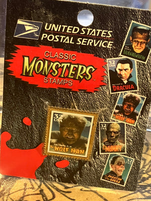 Enamel Pin: 1997 USPS Universal Classic Monsters Stamp Pins - Wolf Man (SEALED)