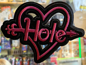 Embroidered Patch : Hole - Pink Heart With Arrow Logo