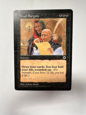 bargain cards mtg MTG Cruel Bargain (Damaged) – Fun Box Monster Emporium