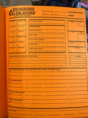 Advanced Dungeons & Dragons : AC6 9037 Player Character Record Sheets (1985)