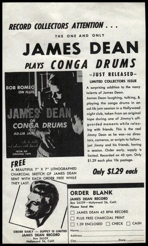 James Dean Plays Conga Drums Ad Flyer (1950's Era) Original / No Repro